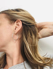Load image into Gallery viewer, Hand Made Studded Silver hoop Earrings