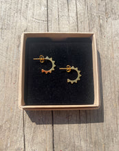 Load image into Gallery viewer, Serrated Gold Huggy Hoops
