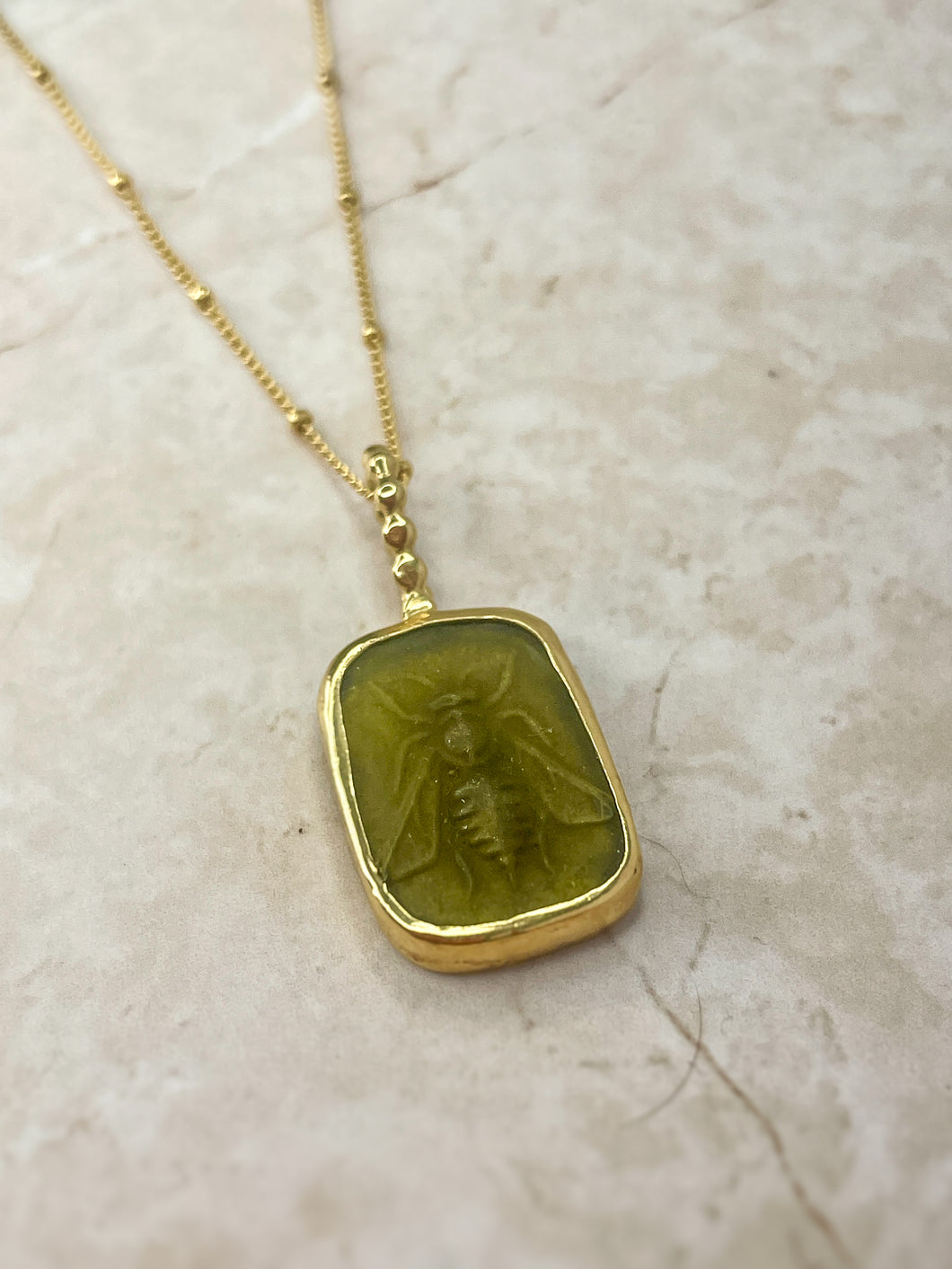 Greek Intaglio Bee Necklace