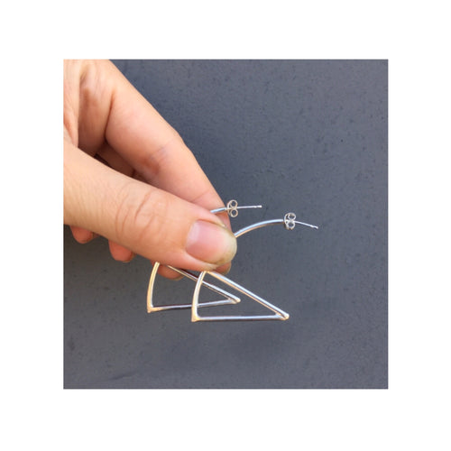 Hand Made Geometric Silver Hoop Earrings