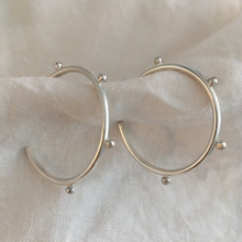 Load image into Gallery viewer, hand made studded silver hoop earrings
