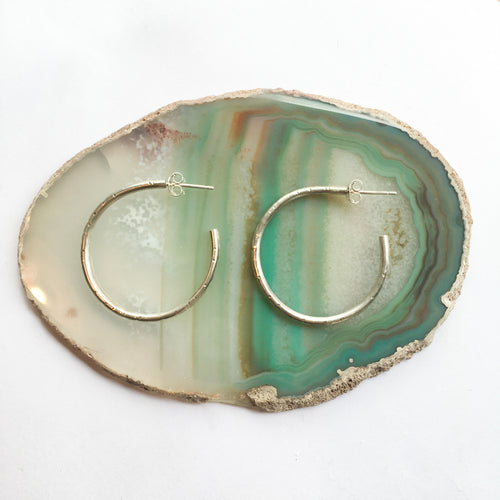Hand Made small hammered silver hoop earrings