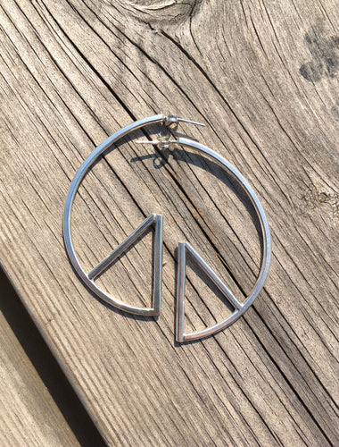 Hand Made Geometric Silver Hoop Earrings