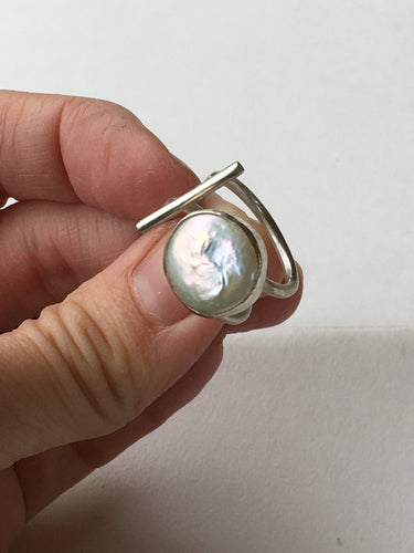 Hand made fresh water pearl and eco silver ring