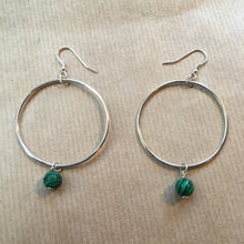 Load image into Gallery viewer, Eco Silver &amp; Malachite Hoops
